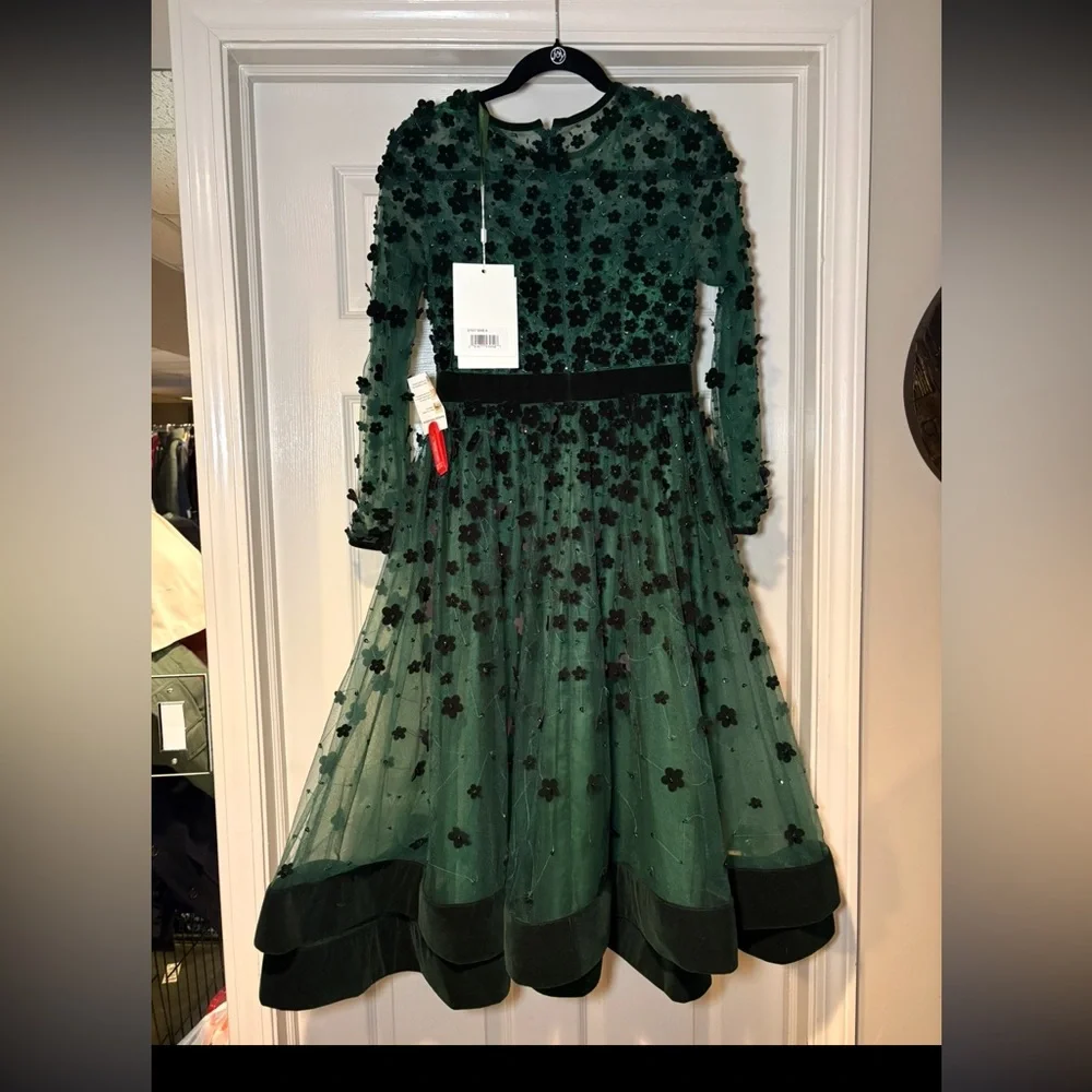 NWT Mac Duggal 67007 Embellished Illusion High Neck Long Sleeve Velvet Dress - Picture 5 of 8